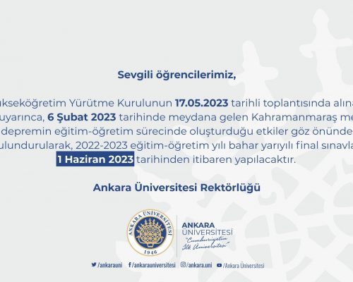 Bahar Yarıyılı Final Sınavları Tarihlerine İlişkin Açıklama